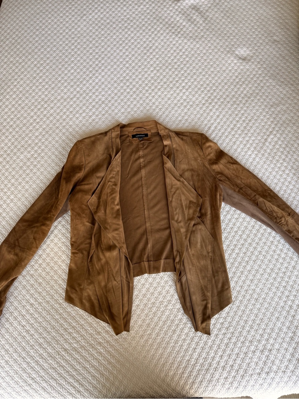LaMarque Suede Open-Front Light Brown Cropped Jacket